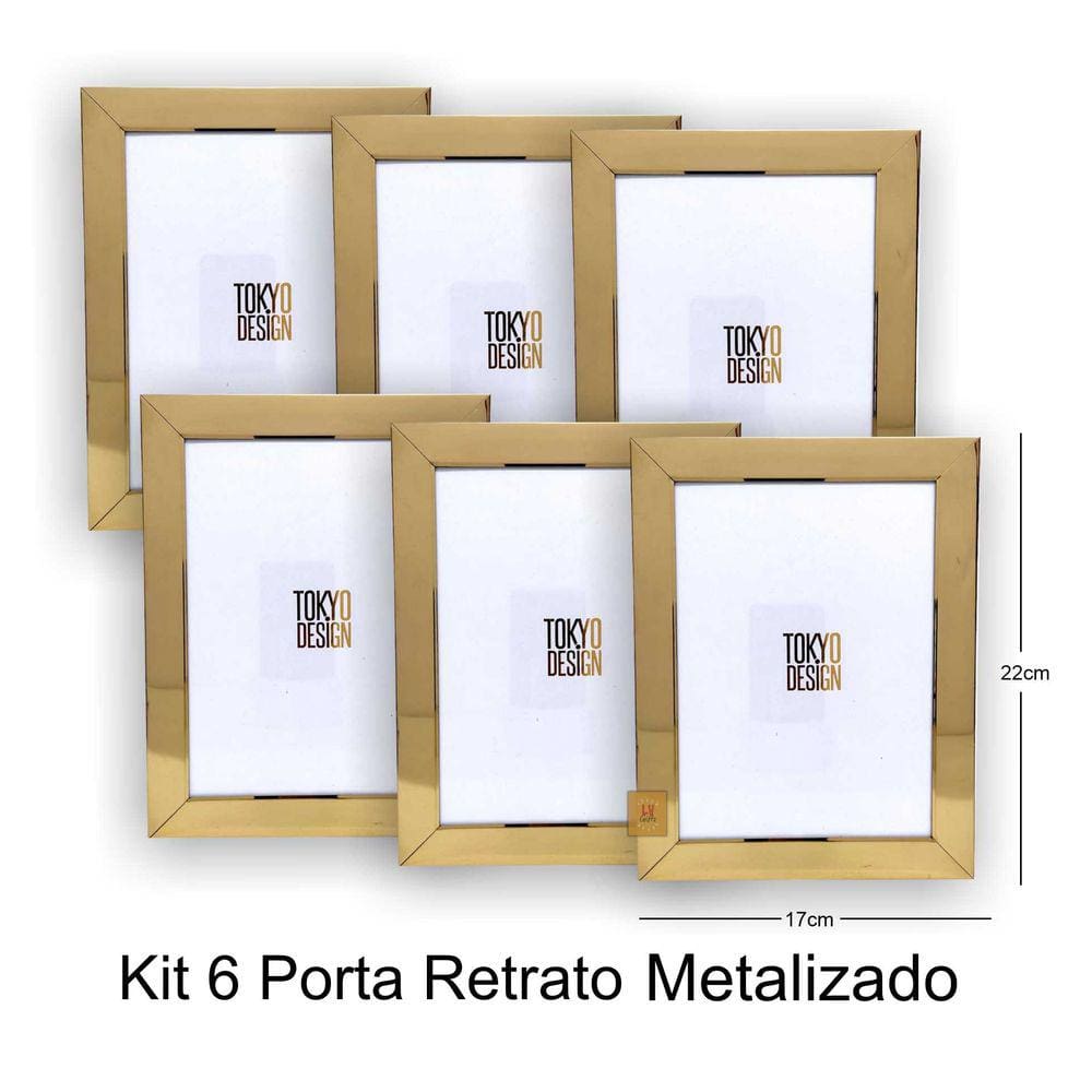 Kit 6 Porta Retrato Metalizado Luxo 15x20 Moldura de Fotos