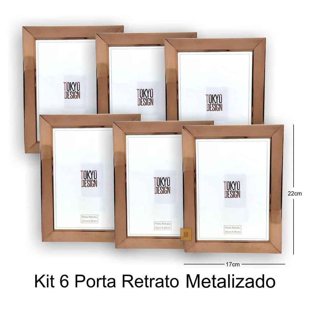 Kit 6 Porta Retrato Metalizado Luxo 15x20 Moldura de Fotos