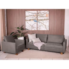 Conjunto Sofá 1,60 2 Lugares e Poltrona Plaza Cinza - Straub Web