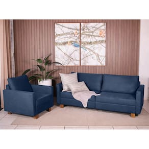 Conjunto Sofá 1,60 2 Lugares e Poltrona Plaza Azul - Straub Web