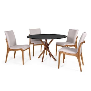 Conjunto Mesa de Jantar Redonda 120cm June Preta com 4 Cadeiras Garbo Cinza Claro