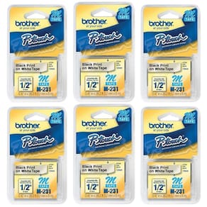 Kit 6 Fita Para Rotulador Brother M231 12MM Preto e Branco