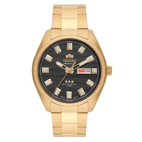 Relógio de Pulso Orient 3 Estrelas Masculino Mecânico Automático Casual Calendário Duplo Prova Dágua Aço Inóx Casual Dourado 469GP076F