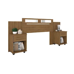 Cabeceira De Solteiro Casal Extensível Jade Com 2 Mesas De Cabeceira - Canela - Cor: Marrom