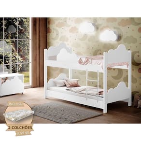 Beliche Infantil Montessoriana Marina Nuvem Juvenil Com Colchões - Branca Branco
