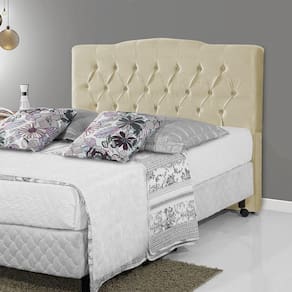 Cabeceira Estofada Camburiu 140Cm Veludo Bege - Cor: Bege