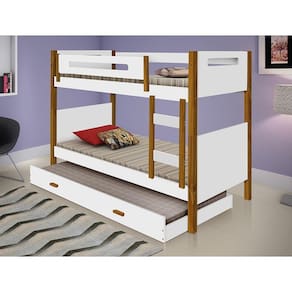 Beliche Solteiro Com Cama Auxiliar Montessoriana Heloisa - Branca E Mel - Cor: Branco