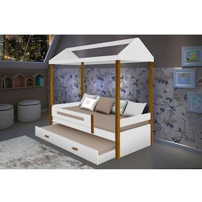 Beliche Montessoriana Design Infantil Sara Solteiro Branco/Amêndoa Branco