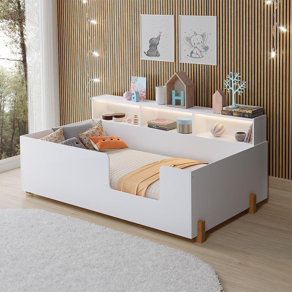 Cama Criança Infantil Montessoriana Juvenil Doçura Com Nicho - Branca