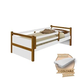 Cama Infantil Com Colchão Solteiro Bianca Divaloto - Branco/Amêndoa - Cor: Branco