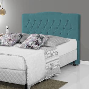 Cabeceira Estofada Camburiu 140Cm Veludo Azul - Cor: Azul