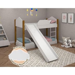 Beliche Infantil Com Escorregador Juvenil Luiza Branco E Amêndoa + Luminária Led Branco
