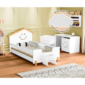 Cama Juvenil Infantil Alegra Branca E Amêndoa + Luminária Led Branco
