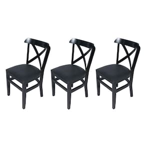 Kit 3 Cadeiras Fixas Pretas Estofadas Pretas Merlim Em Madeira Maciça Para Bares Preto