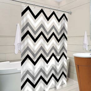 Cortina de Box Zig Zag Preto e Branco c/ gancho 138x198cm PVC