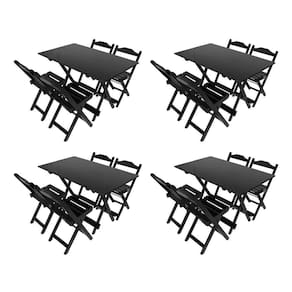 Kit 4 Jogos De Mesa Dobrável 120X70 Preto Com 4 Cadeiras Preto