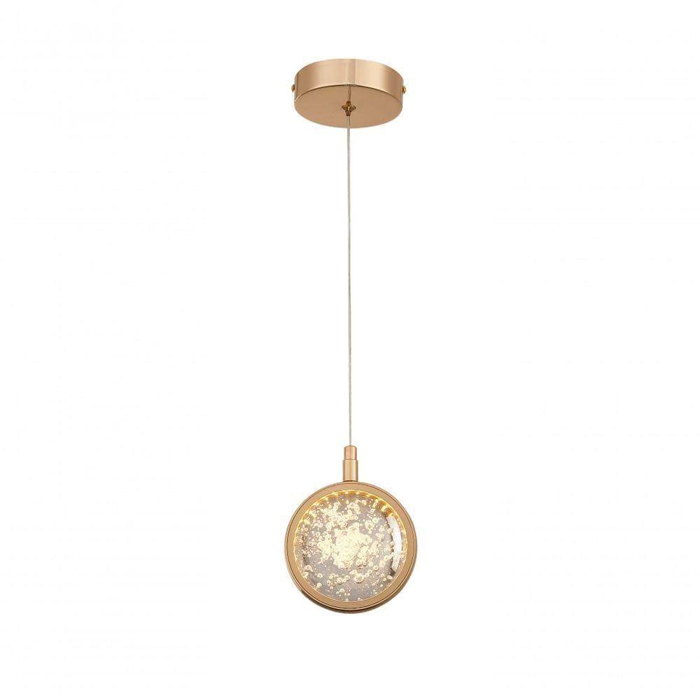 Pendente 12Cm E Cabo 1Mt Metal Dourado E Cristal Led Integrado 6W 3000K Bivolt Sindora Única Único