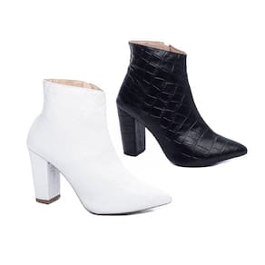 Kit 2 Pares Bota Feminina Salto Grosso Branca e Preta