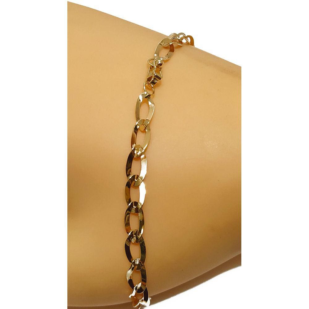 Pulseira Em Ouro 10k 416 Elos Laminados Grandes 18 Cm