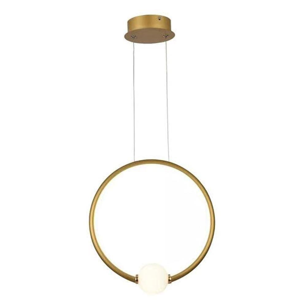 Pendente Redondo Dourado com Globo 35cm Led 20W 4000K Bivolt