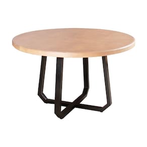 Mesa De Jantar Industrial Clarisse Redonda 1,30M Base Alumínio - Tampo Natural - Bege
