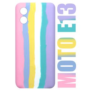 Capa case Capinha Aveludada Arco Iris Candy Compatível Moto E13 XT2345 6.5 + Película De Ceramica 3d 9d - Cell In Powe