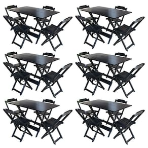 Kit 6 Jogos De Mesa Com 4 Cadeiras De Madeira Dobravel 120X70 - Preto - Preto
