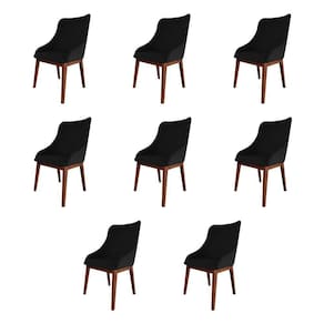 Kit 8 Cadeiras De Jantar Estofada Elisa Anatômica Veludo Preto Base Madeira Maciça Imbuia Preto