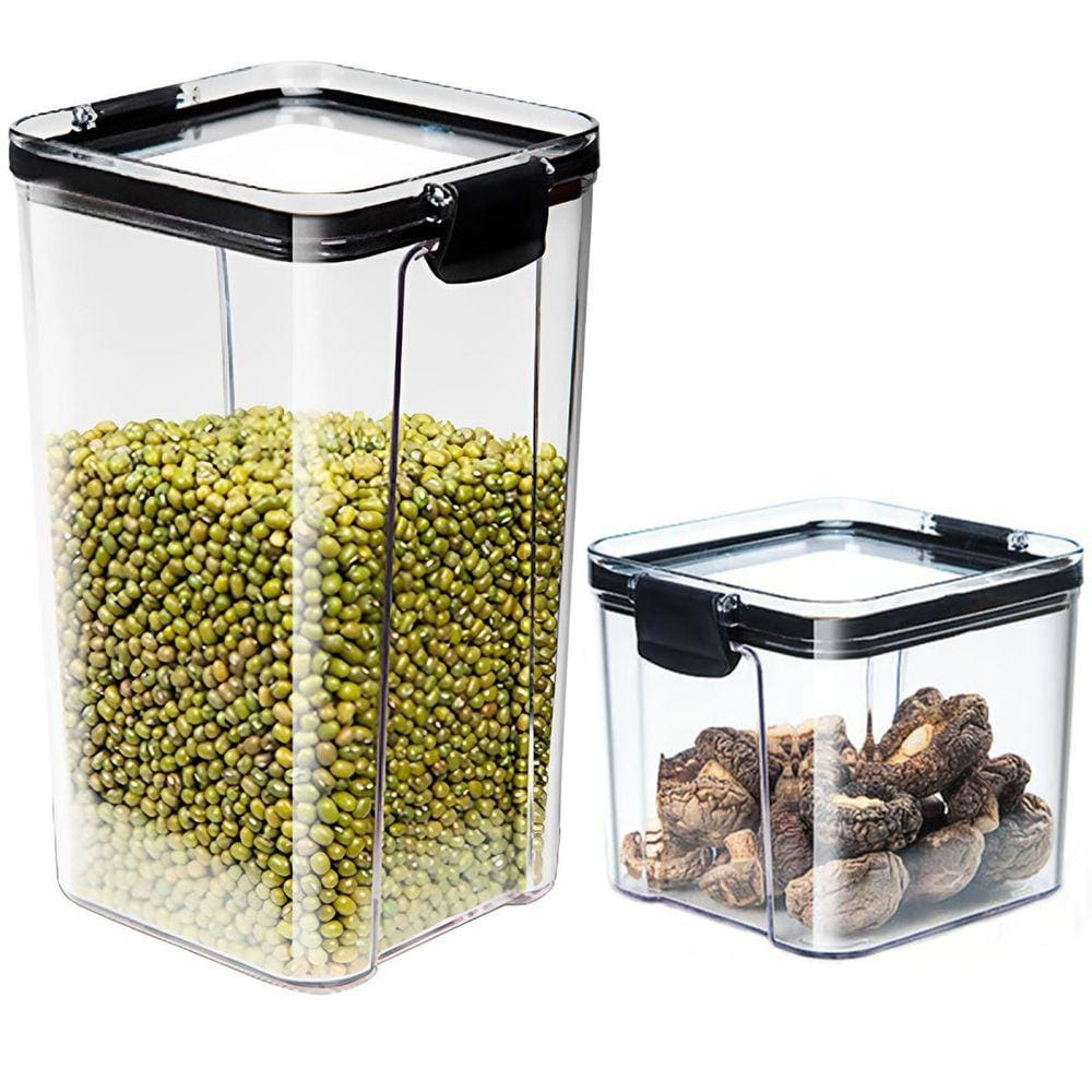 Pote Hermetico Tampa Vacuo Kit 2 Unidades Acrilico Transparente Veda Trava Cozinha Alimento Multiuso Armario Empilhavel Resistente Organizador