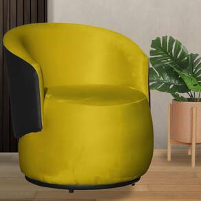 Poltrona Beatriz Veludo Amarelo Com Composê Preto - Vallisa Decor
