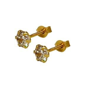 Brinco Em Ouro 10k 416 Pedra Redonda 6mm