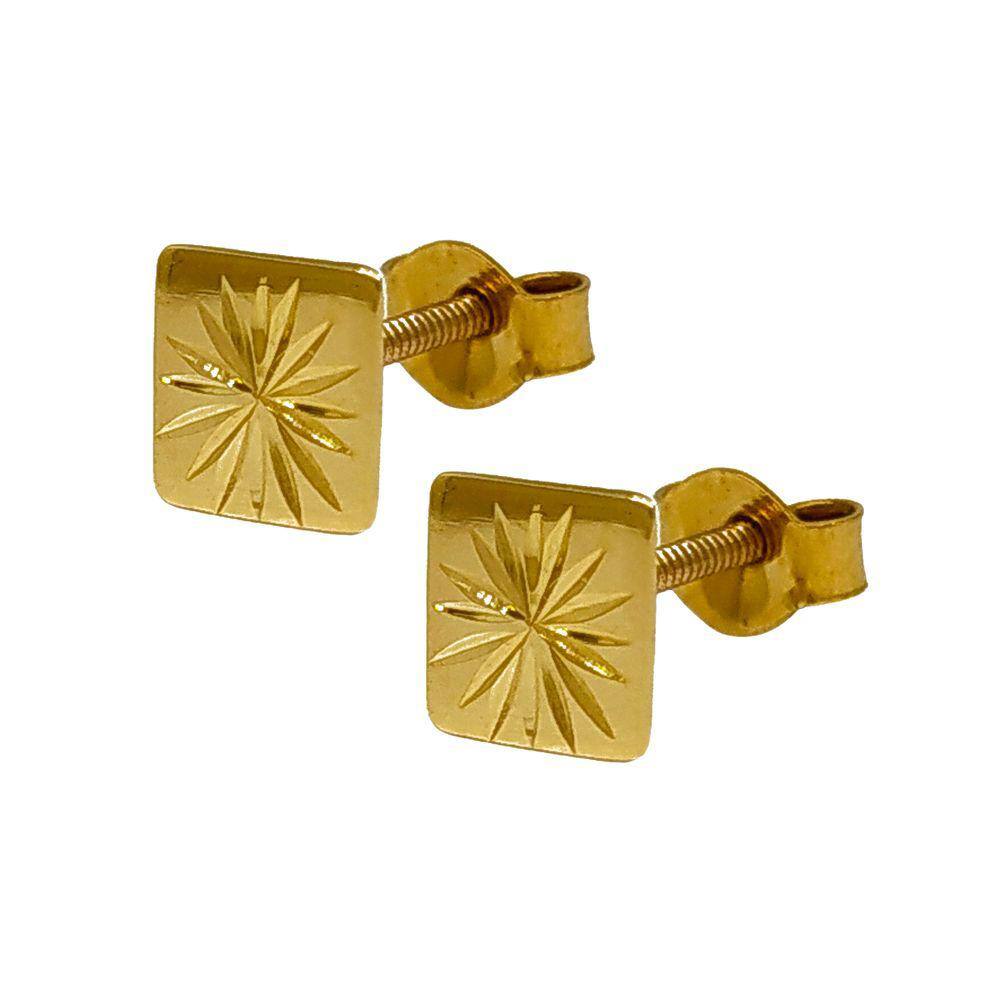 Brinco Em Ouro 10k 416 Chapinha Amarela Quadrada
