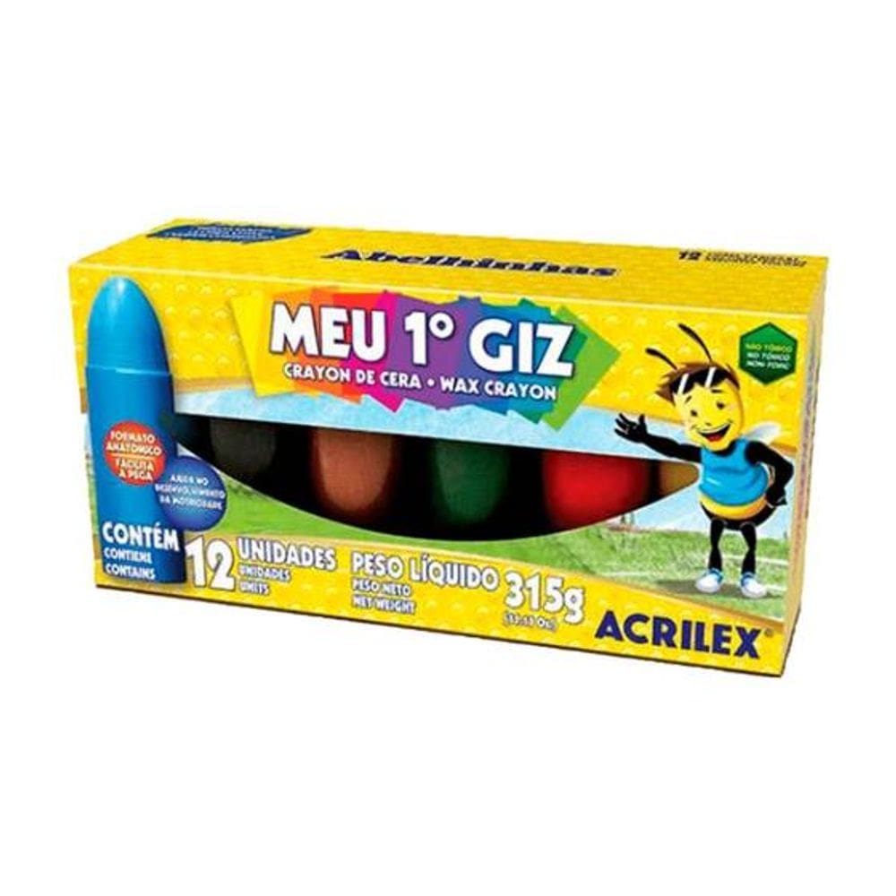 Giz De Cera Meu 1° Giz com 12 Cores 370g - Acrilex Ref 9512