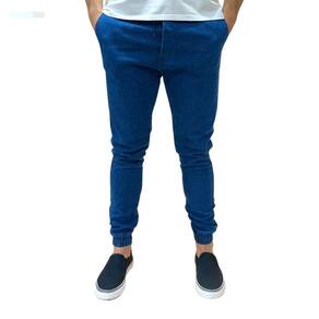 Calça Jogger Masculina Jeans Sarja Com Punho Elástico