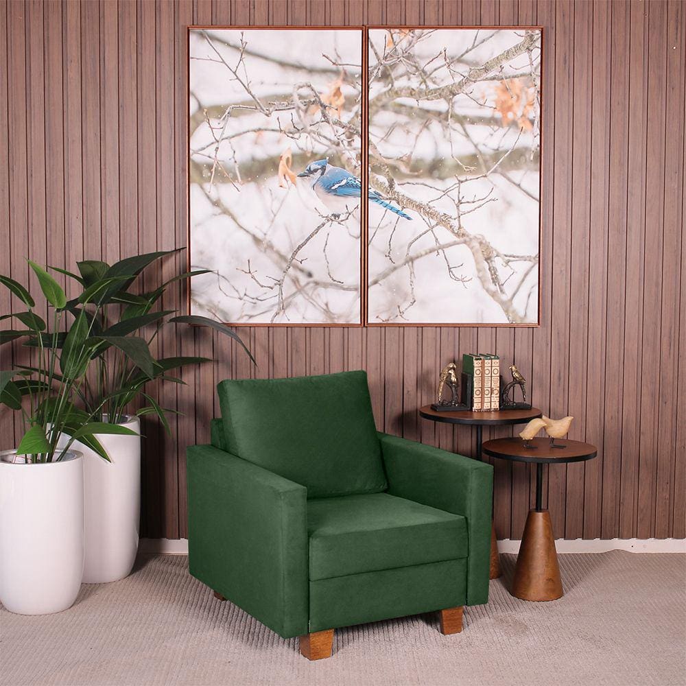 Poltrona Decorativa para Sala Veludo Plaza Verde - Straub Web