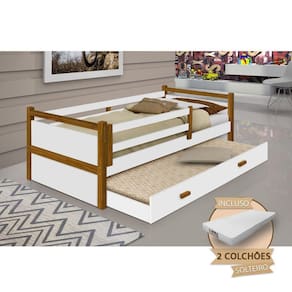 Beliche Infantil Bianca + 2 Colchões Solteiro Branco/Amêndoa Branco