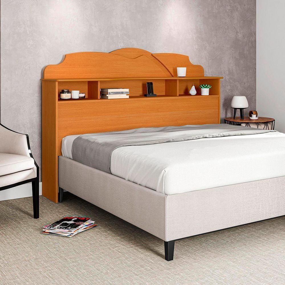 Cabeceira Casal Cama Box 1,40M Com Nicho Cristal - Nature - Cor: Marrom