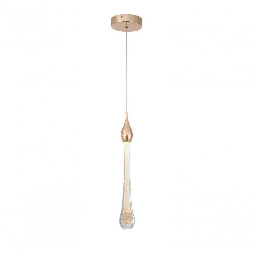 Pendente 3,5X36,5Cm E Cabo 1,5Mt Metal Dourado E Cristal Led 5W 3000K Bivolt Sindora Única Único