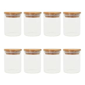 Kit 8 Pcs Pote De Vidro Com Tampa De Bambu Hermético 200Ml