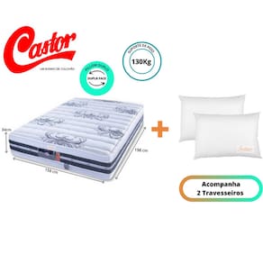 Colchão Castor Silver Star Tecnopedic Dupla Face Queen 158x198x34 + 2 Travesseiros Fibra