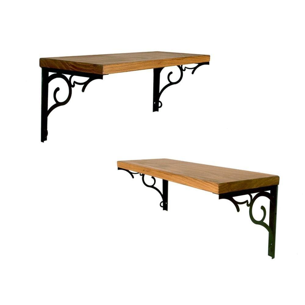 Kit 2 Prateleiras 45cm em Madeira Pinus Uvim Preto/Mel