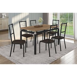 Conjunto Sala de Jantar Tubular Mesa Copenhague com 6 Cadeiras Monterrey Fabone Móveis Preto/Café