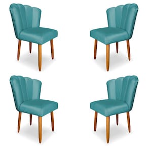 Kit 4 Cadeiras de Jantar Pétala Estofada Pés Palito Veludo Azul Turquesa - Montanaris Decor