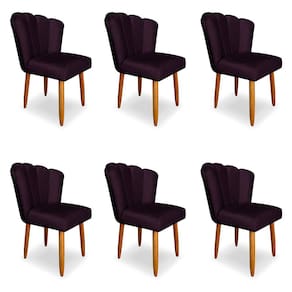 Kit 6 Cadeiras de Jantar Pétala Estofada Pés Palito Veludo Roxo - Montanaris Decor