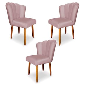 Kit 3 Cadeiras de Jantar Pétala Estofada Pés Palito Veludo Rosê Claro - Montanaris Decor