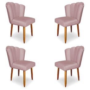 Kit 4 Cadeiras de Jantar Pétala Estofada Pés Palito Veludo Rosê Claro - Montanaris Decor
