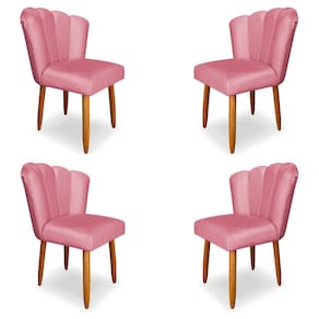 Kit 4 Cadeiras de Jantar Pétala Estofada Pés Palito Veludo Rosa - Montanaris Decor