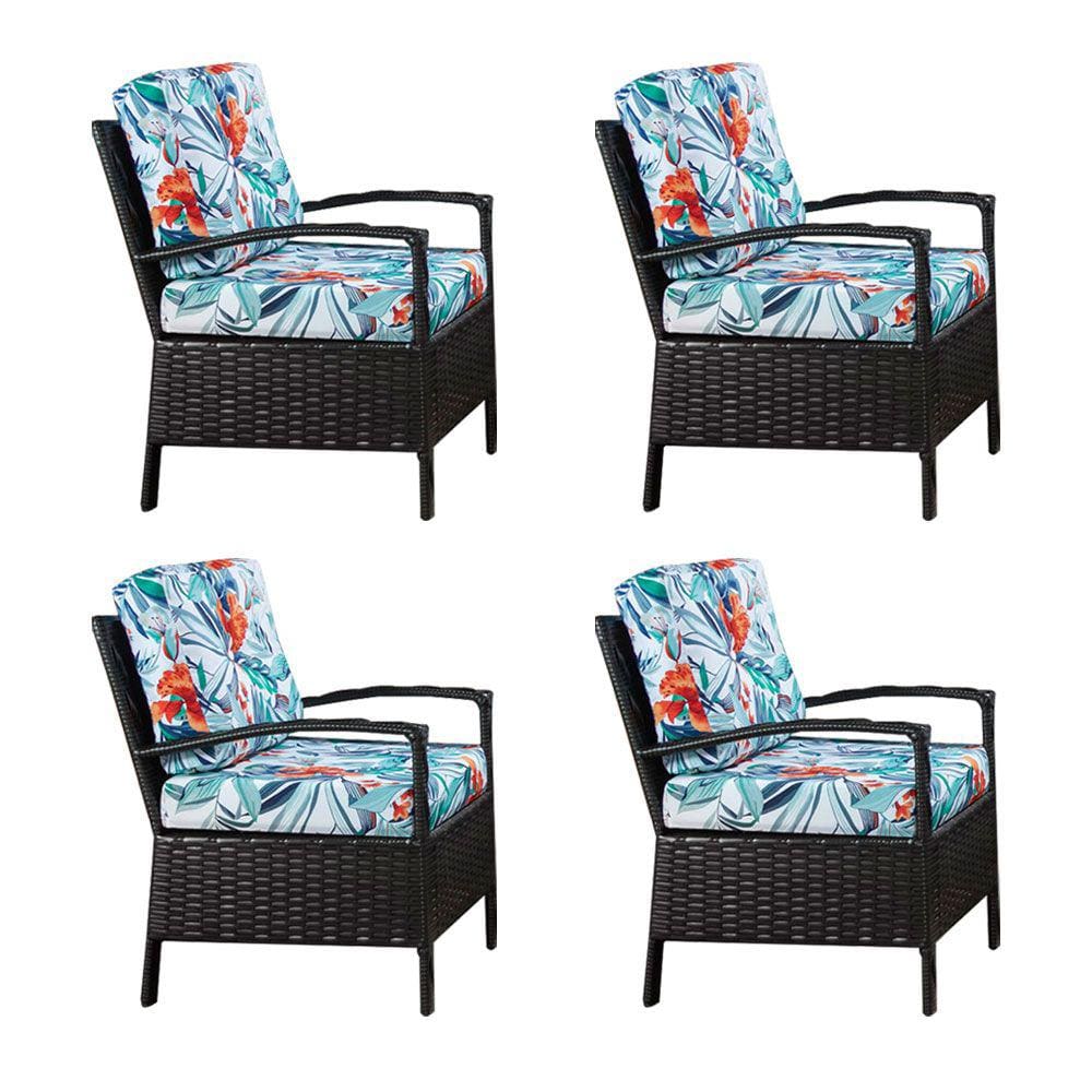 Kit 4 Poltronas em Fibra Sintética para Jardim e Varanda Base Aço Guaratuba - Café