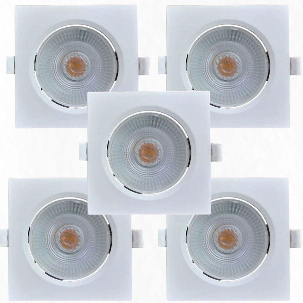 Kit 5 Spots Led Embutir Avant 5W 6500K Bivolt Luz Branca - Quadrado