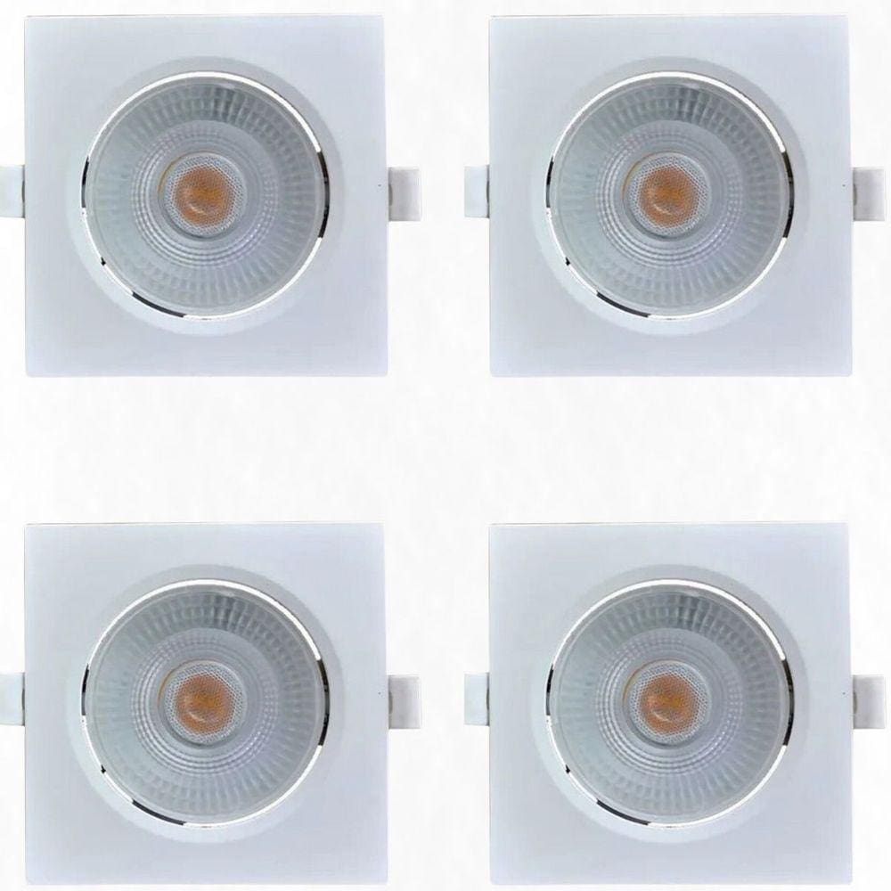 Kit 4 Spots Led Embutir Avant 5W 6500K Bivolt Luz Branca - Quadrado